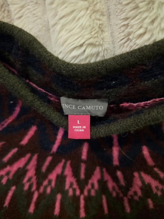 Olive Green Fair Isle Sweater with Pink Accents - Picture 2 of 4